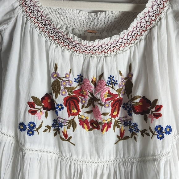 Free People Sunbeams Mini Dress Size XS Off Shoulder Embroidered Boho Peasant - Picture 8 of 15
